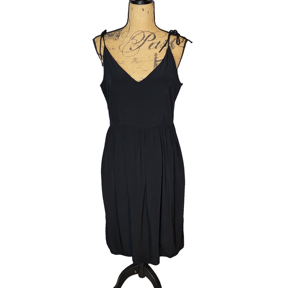 & OTHER STORIES Size 8 Black Tie Shoulder Midi Dress Pockets Minimalist LBD 90s